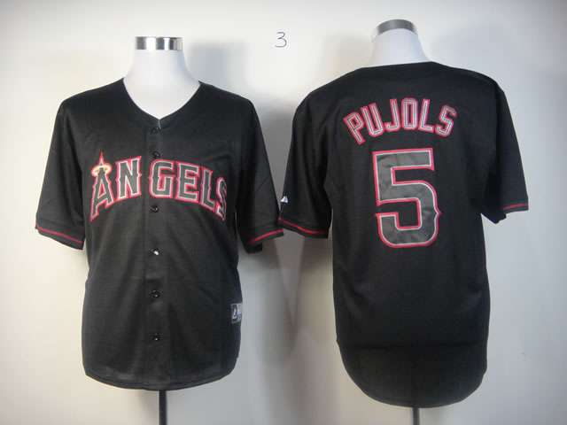 Men Los Angeles Angels #5 Pujols Black MLB Jerseys